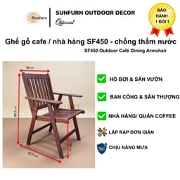 Ghế CAFE Gỗ Dầu Sân Vườn SUNFURN SF450 | Ghế Gỗ Ngoài Trời Không Thấm Nước | Chân chữ A – Chịu Lực 130kg 3