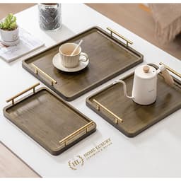 Khay Gỗ Tre Tự Nhiên Tay Cầm Kim Loại Mạ Vàng - Khay Trà, Decor Bánh Ngọt, Chụp Ảnh Sang Trọng 6