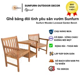 Ghế Loveseat Bench SUNFURN - Ghế Đôi Sân Vườn Có Bàn Giữa & Lỗ Cắm Dù, Gỗ Bạch Đàn Nam Phi Cao Cấp (Dài 1m76) 7