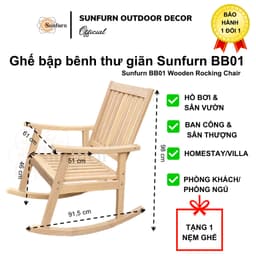 Ghế Bập Bênh Thư Giãn SUNFURN KÈM NỆM - Gỗ Tự nhiên, Chịu Lực 120kg (Rocking Chair Cao Cấp Cho Người Già, Trung niên) 7