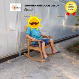 Ghế Bập Bênh Thư Giãn SUNFURN KÈM NỆM - Gỗ Tự nhiên, Chịu Lực 120kg (Rocking Chair Cao Cấp Cho Người Già, Trung niên) 4