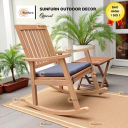 Ghế Bập Bênh Thư Giãn SUNFURN KÈM NỆM - Gỗ Tự nhiên, Chịu Lực 120kg (Rocking Chair Cao Cấp Cho Người Già, Trung niên) 3