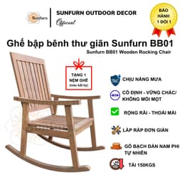 Ghế Bập Bênh Thư Giãn SUNFURN KÈM NỆM - Gỗ Tự nhiên, Chịu Lực 120kg (Rocking Chair Cao Cấp Cho Người Già, Trung niên) 2