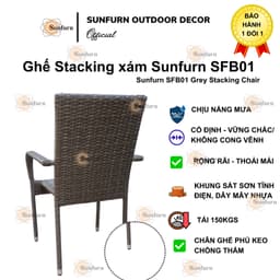 Set 6 Ghế Mây Nhựa Xếp Chồng (Stacking) SUNFURN - Khung Sắt Sơn Tĩnh Điện Chống Gỉ (Sân vườn, Homestay, Bãi biển, Resort 1