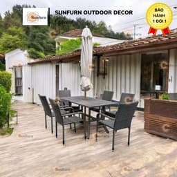 Set 6 Ghế Mây Nhựa Xếp Chồng (Stacking) SUNFURN - Khung Sắt Sơn Tĩnh Điện Chống Gỉ (Sân vườn, Homestay, Bãi biển, Resort 3