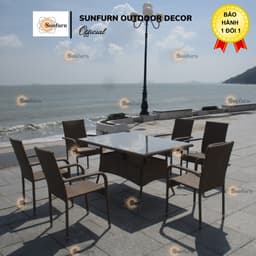 Set 6 Ghế Mây Nhựa Xếp Chồng (Stacking) SUNFURN - Khung Sắt Sơn Tĩnh Điện Chống Gỉ (Sân vườn, Homestay, Bãi biển, Resort 4