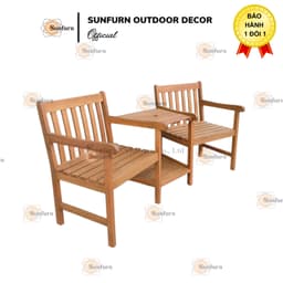 Ghế Loveseat Bench SUNFURN - Ghế Đôi Sân Vườn Có Bàn Giữa & Lỗ Cắm Dù, Gỗ Bạch Đàn Nam Phi Cao Cấp (Dài 1m76) 6
