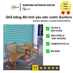 Ghế Loveseat Bench SUNFURN - Ghế Đôi Sân Vườn Có Bàn Giữa & Lỗ Cắm Dù, Gỗ Bạch Đàn Nam Phi Cao Cấp (Dài 1m76) 8