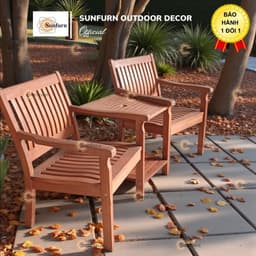 Ghế Loveseat Bench SUNFURN - Ghế Đôi Sân Vườn Có Bàn Giữa & Lỗ Cắm Dù, Gỗ Bạch Đàn Nam Phi Cao Cấp (Dài 1m76) 2