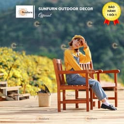 Ghế Loveseat Bench SUNFURN - Ghế Đôi Sân Vườn Có Bàn Giữa & Lỗ Cắm Dù, Gỗ Bạch Đàn Nam Phi Cao Cấp (Dài 1m76) 1