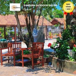 Ghế Loveseat Bench SUNFURN - Ghế Đôi Sân Vườn Có Bàn Giữa & Lỗ Cắm Dù, Gỗ Bạch Đàn Nam Phi Cao Cấp (Dài 1m76) 3