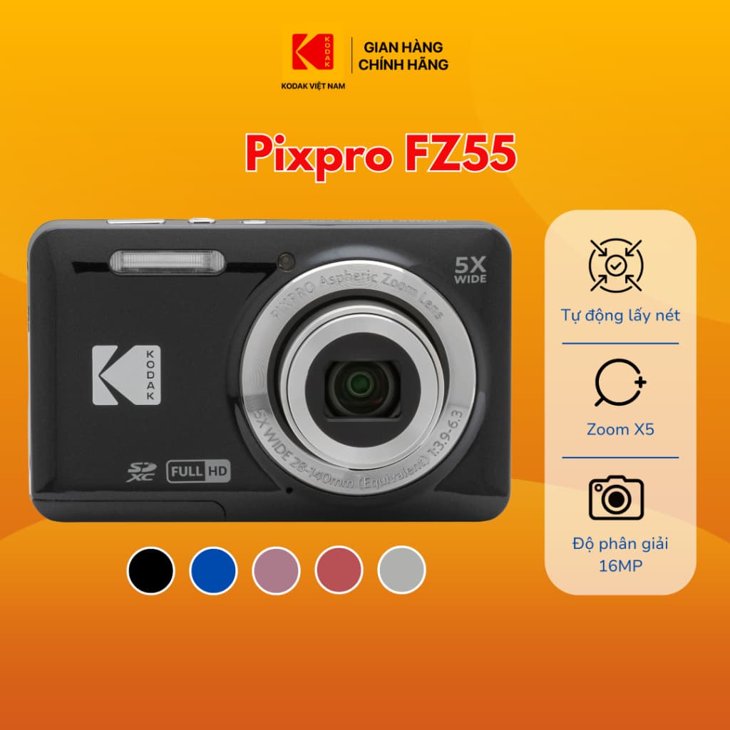 Máy Ảnh Compact KODAK PIXPRO FZ55 16MP Digital Camera with 5x Optical Zoom, Wide Angle, 2.7-inch LCD