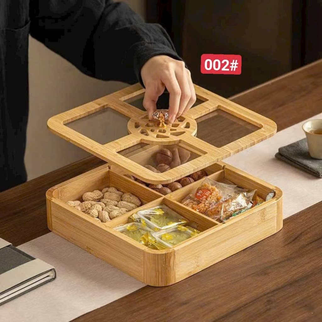 SALE Khay hũ đựng bánh kẹo mứt ngày tết bằng gỗ nâu óc chó đẹp đám cưới hot trend  vuông tròn bàn trà sang trọng GIÁ RẺ