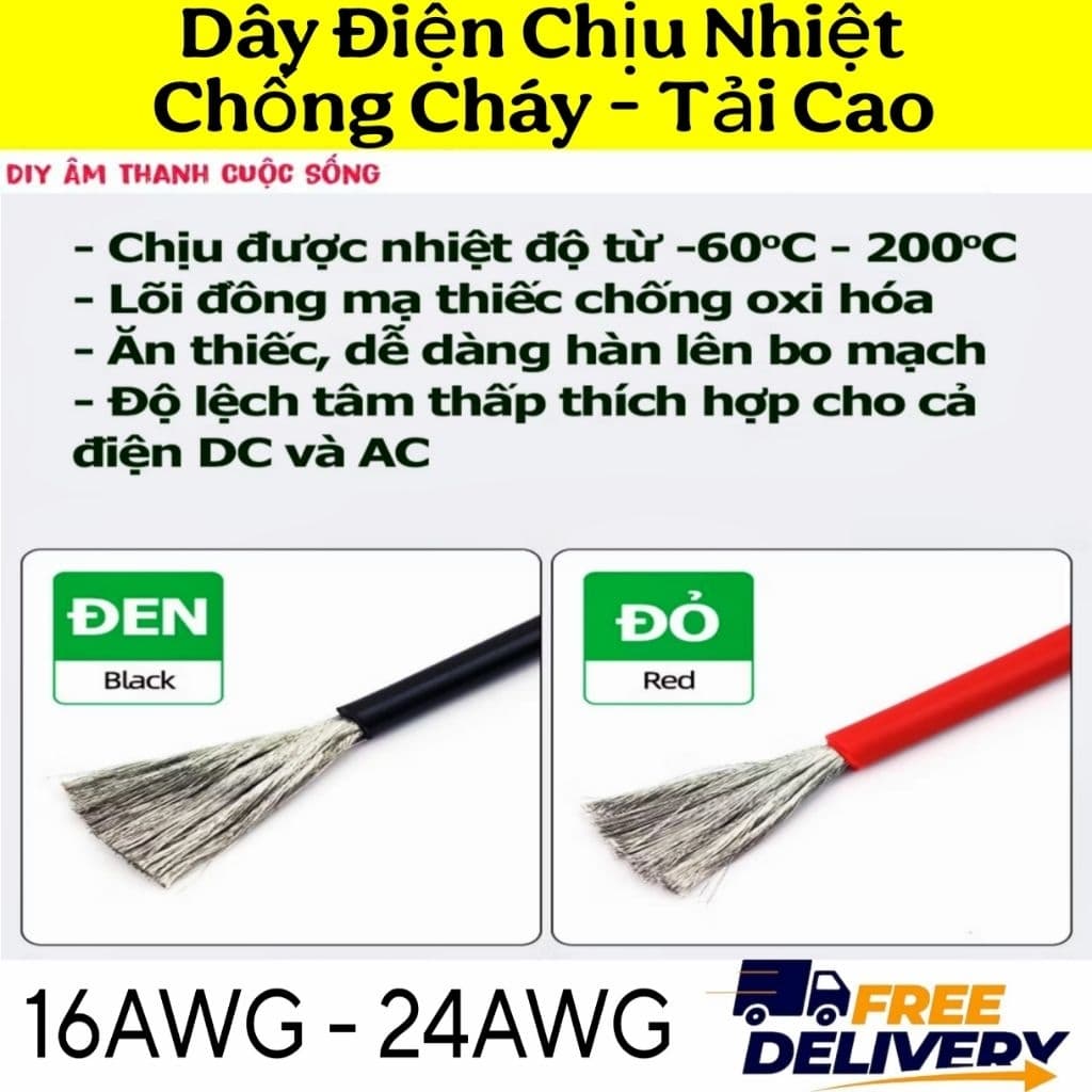(2 mét) Dây Điện Đơn Chịu Nhiệt Chống Cháy Silicon 14AWG 16AWG 18AWG 20AWG 22AWG 24AWG Tải Cao Diy -