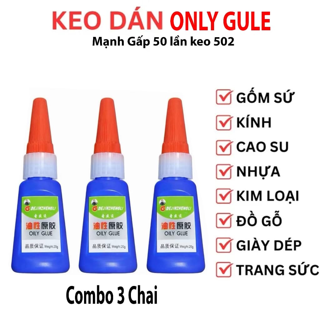 Combo 3 Keo OILY GLUE Siêu Kết Dính Mạnh Gấp 50Lần Keo 502 Dung tích 20g Chất Lượng Cao Chính Hãng HSD 3Năm (giá sỉ)