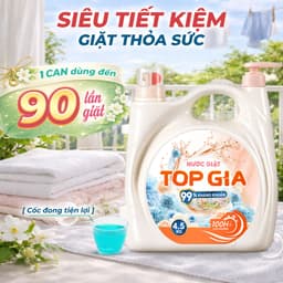 Nước Giặt Xả TopGia 4.5KG 2 Vòi Cao Cấp – Lưu Hương 100H, Kháng Khuẩn 99%, Thơm Dịu Nhẹ, Giặt Sạch Mềm Vải 5
