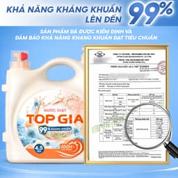 Nước Giặt Xả TopGia 4.5KG 2 Vòi Cao Cấp – Lưu Hương 100H, Kháng Khuẩn 99%, Thơm Dịu Nhẹ, Giặt Sạch Mềm Vải 7