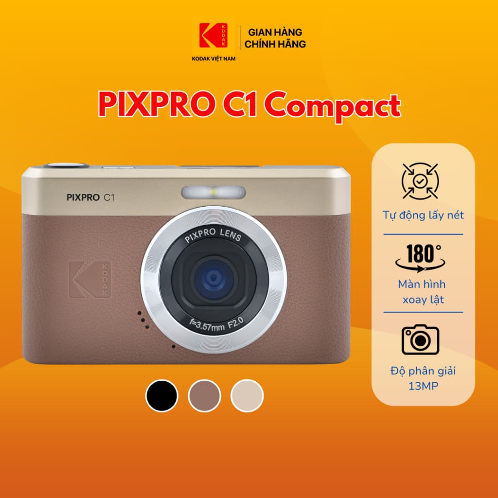 Máy ảnh Compact Kodak Pixpro C1 Màn hình lật LCD 2.8 inch, Khẩu độ rộng, Bảo hành 12 tháng