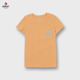 Áo Phông Nữ GENVIET JEANS Cổ Tròn Chất Cotton Đính Ngọc Hoa Form Suông Vừa 8916 1