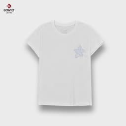 Áo Phông Nữ GENVIET JEANS Cổ Tròn Chất Cotton Đính Ngọc Hoa Form Suông Vừa 8916 6