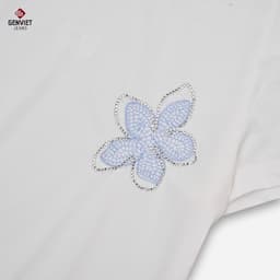 Áo Phông Nữ GENVIET JEANS Cổ Tròn Chất Cotton Đính Ngọc Hoa Form Suông Vừa 8916 7