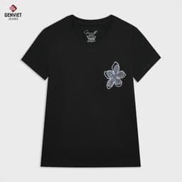 Áo Phông Nữ GENVIET JEANS Cổ Tròn Chất Cotton Đính Ngọc Hoa Form Suông Vừa 8916 3
