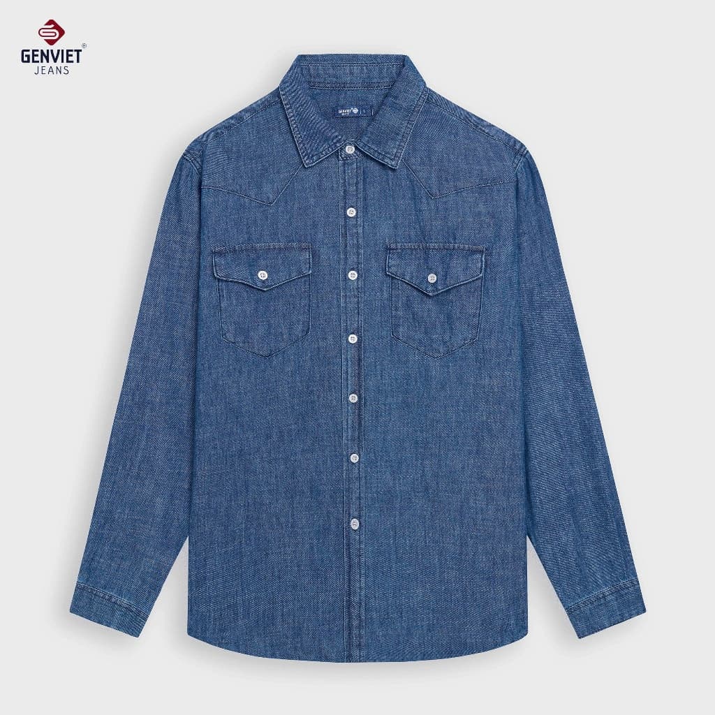 [ẨN] Áo Sơ Mi Nam Dài Tay GENVIET JEANS Chất Denim Thoáng Mát Thấm Hút Form Suông Vừa 8925