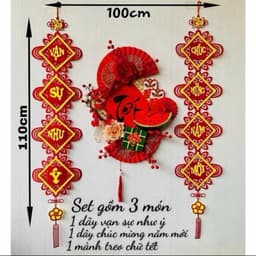 Set 3 Món Decor Tết 2026 Trang Trí Nhà Cửa & Cửa Hàng – Mành Treo Chữ Tết + Dây Vạn Sự Như Ý + Dây Chúc Mừng Năm Mới 2
