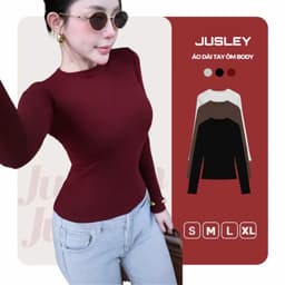 Áo Thun Dài Tay Ôm Body Nữ Siêu Co Giãn Thun Tăm Co Dãn 4 Chiều Lông Mịn Co Dãn JUSLEY A5 1