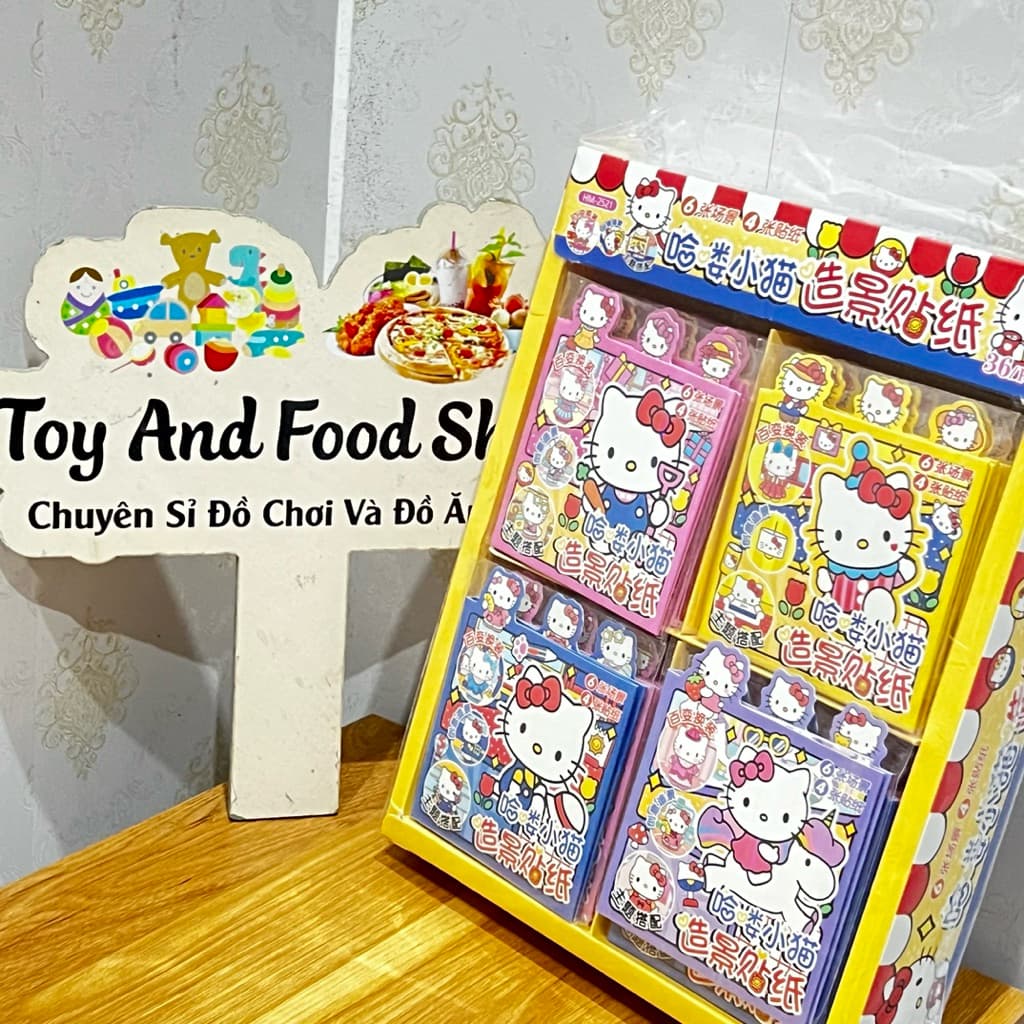 Khay 36 bộ nhãn dán tương tác Hello Kitty nhà, phòng tắm, ngủ…. siêu xinh cho bé