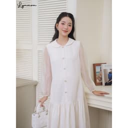 Lymmom - Đầm Bầu Sang Chảnh Dáng Dài Tay Bồng, Đầm Bầu Đi Tiệc Cổ Phối Tiểu Thư Trang Trọng VB200 4
