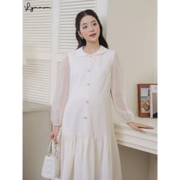 Lymmom - Đầm Bầu Sang Chảnh Dáng Dài Tay Bồng, Đầm Bầu Đi Tiệc Cổ Phối Tiểu Thư Trang Trọng VB200 5