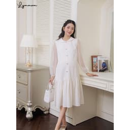 Lymmom - Đầm Bầu Sang Chảnh Dáng Dài Tay Bồng, Đầm Bầu Đi Tiệc Cổ Phối Tiểu Thư Trang Trọng VB200 6