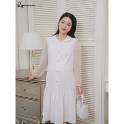 Lymmom - Đầm Bầu Sang Chảnh Dáng Dài Tay Bồng, Đầm Bầu Đi Tiệc Cổ Phối Tiểu Thư Trang Trọng VB200 7