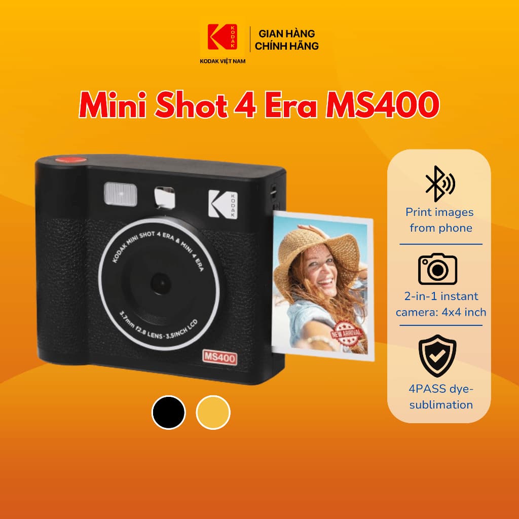 Máy ảnh in lấy ngay Kodak Instant Cam Mini 4 ERA MS400, Kích thước 4x4, Bảo hành 12 tháng