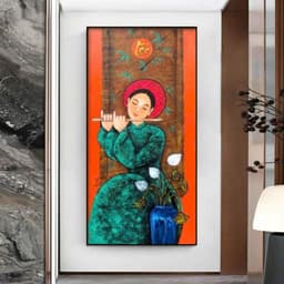 Tranh treo tường cô gái tứ bình nhạc cụ Indochine decor theo yêu cầu 50 x 100 cm 3