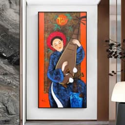 Tranh treo tường cô gái tứ bình nhạc cụ Indochine decor theo yêu cầu 50 x 100 cm 6