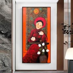 Tranh treo tường cô gái tứ bình nhạc cụ Indochine decor theo yêu cầu 50 x 100 cm 4