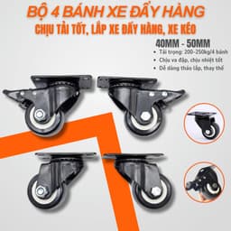 Bộ 4 Bánh xe đẩy hàng cao su bọc nhựa 40mm - 50mm chịu tải tốt, lắp xe đẩy hàng, xe kéo 8