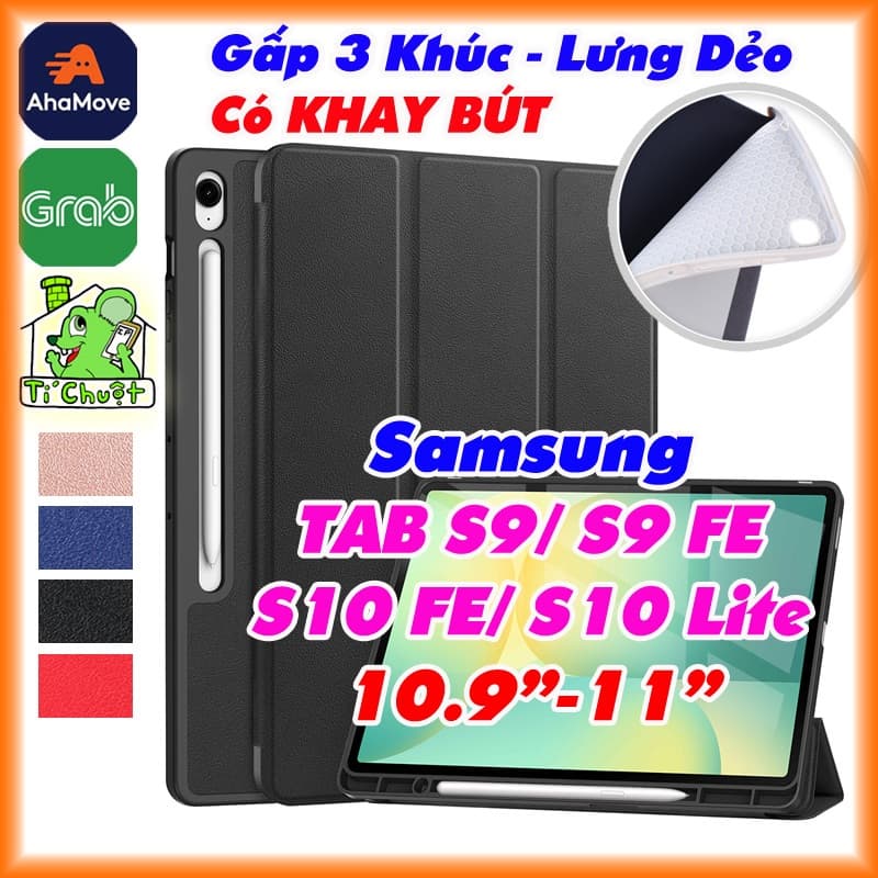 [Có Khay Bút] Bao Da MTB Samsung Tab S10 LITE/ S10 FE/ S9 11"/ S9 FE 10.9" Lưng Dẻo PU Gấp 3 Khúc