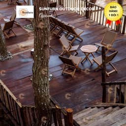 [Combo 3 Món] Bộ Bàn Ghế Cafe Gỗ SUNFURN - Ghế Xếp Ban Công Gấp Gọn Ngoài Trời, Gỗ Tràm Chống Nước, Đan Thủ Công Cao Cấp 6
