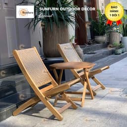 [Combo 3 Món] Bộ Bàn Ghế Cafe Gỗ SUNFURN - Ghế Xếp Ban Công Gấp Gọn Ngoài Trời, Gỗ Tràm Chống Nước, Đan Thủ Công Cao Cấp 8