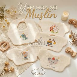 Set 2 Yếm hình hoa xô muslin in họa tiết hoạt hình đáng yêu 8