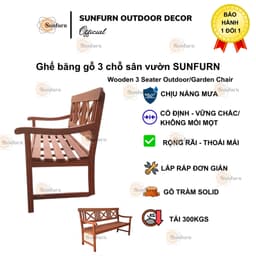 Ghế Bench 3 Chỗ SUNFURN Gỗ Tràm Solid - Ghế Băng Dài Sân Vườn Ngoài Trời 1m55, Trang Trí Ban Công, Quán Cafe, Nhà Hàng 2