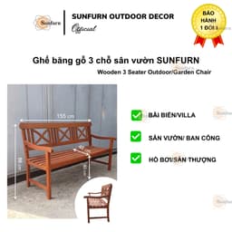 Ghế Bench 3 Chỗ SUNFURN Gỗ Tràm Solid - Ghế Băng Dài Sân Vườn Ngoài Trời 1m55, Trang Trí Ban Công, Quán Cafe, Nhà Hàng 3