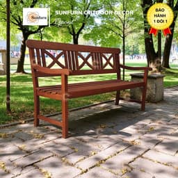 Ghế Bench 3 Chỗ SUNFURN Gỗ Tràm Solid - Ghế Băng Dài Sân Vườn Ngoài Trời 1m55, Trang Trí Ban Công, Quán Cafe, Nhà Hàng 1