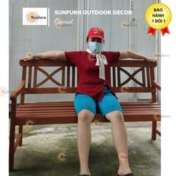 Ghế Bench 3 Chỗ SUNFURN Gỗ Tràm Solid - Ghế Băng Dài Sân Vườn Ngoài Trời 1m55, Trang Trí Ban Công, Quán Cafe, Nhà Hàng 4