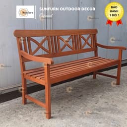 Ghế Bench 3 Chỗ SUNFURN Gỗ Tràm Solid - Ghế Băng Dài Sân Vườn Ngoài Trời 1m55, Trang Trí Ban Công, Quán Cafe, Nhà Hàng 5