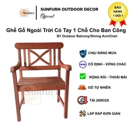 Ghế Đơn Sân Vườn SUNFURN Gỗ Tràm Solid - Ghế Bench 1 Chỗ Ngồi Ban công, Chống Mối Mọt, Thiết Kế Tối Giản Cho Quán Cafe 5