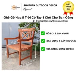 Ghế Đơn Sân Vườn SUNFURN Gỗ Tràm Solid - Ghế Bench 1 Chỗ Ngồi Ban công, Chống Mối Mọt, Thiết Kế Tối Giản Cho Quán Cafe 4